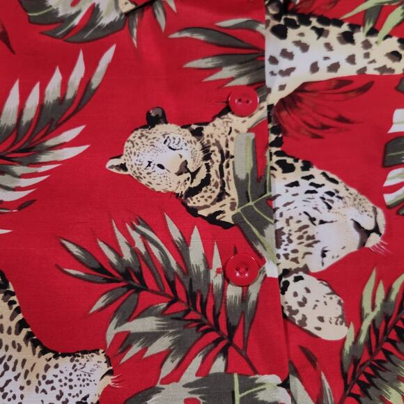 Vintage Silkland Jacket Red Jungle Cheetah Sz Large 3/4 Sleeve Art to Wear Bold - Picture 4 of 11